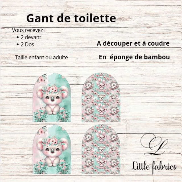 Panneau gant de toilette koala (lot de 4 faces) 