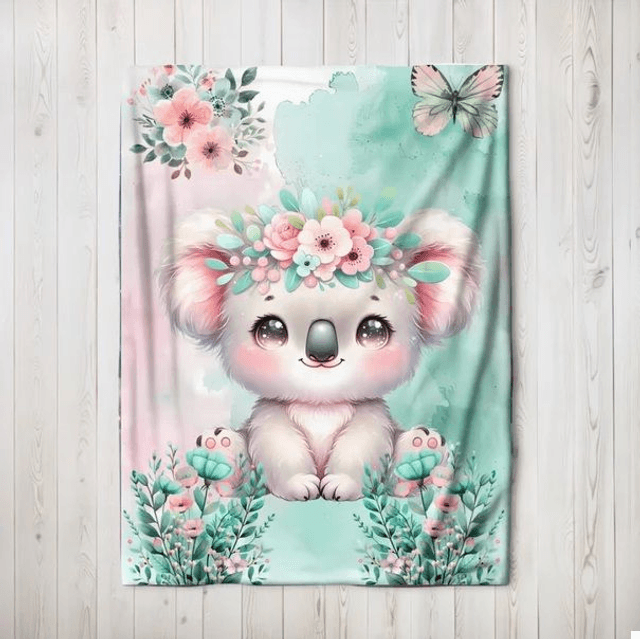 Plaid Personnalisé koala fleurie